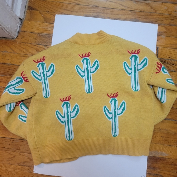 Cactus Cardigan in Bright Yellow & Green. Southwestern Cowboy Grandpa Sweater - Picture 3 of 7